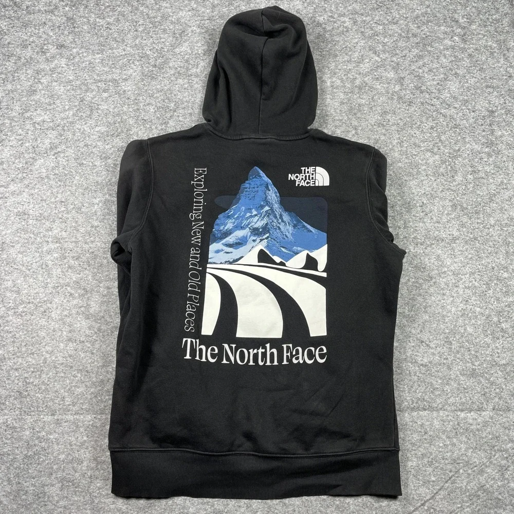 The North Face Hoodie Mens M Black Exploring New And Old Places Outdoor Pullover